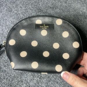 Kate Spade Spencer Cabana Dot Small Dome Cosmetic Pouch Black Make up Pouch